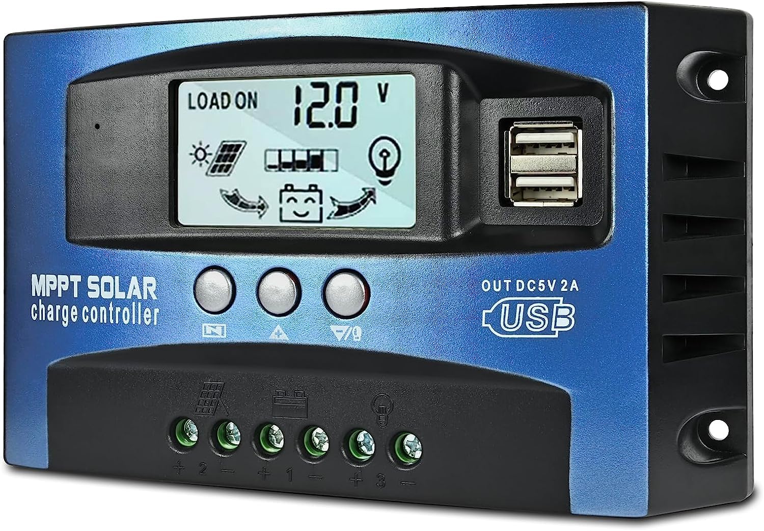 Depvko 100A MPPT controller LCD display showing charging status and data