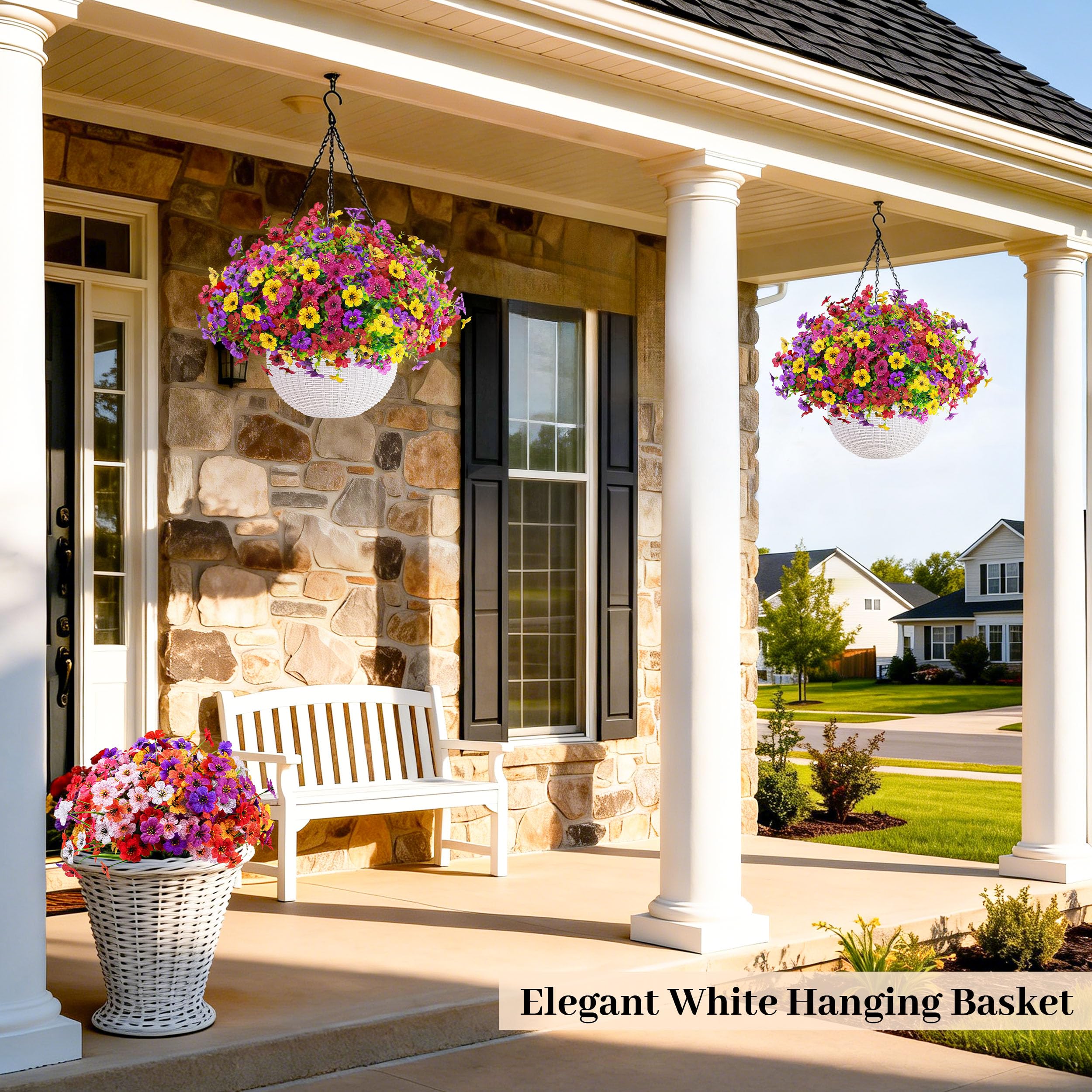 Der Rose artificial hanging plants outdoor highlights UV-resistant blooms that stay vibrant.