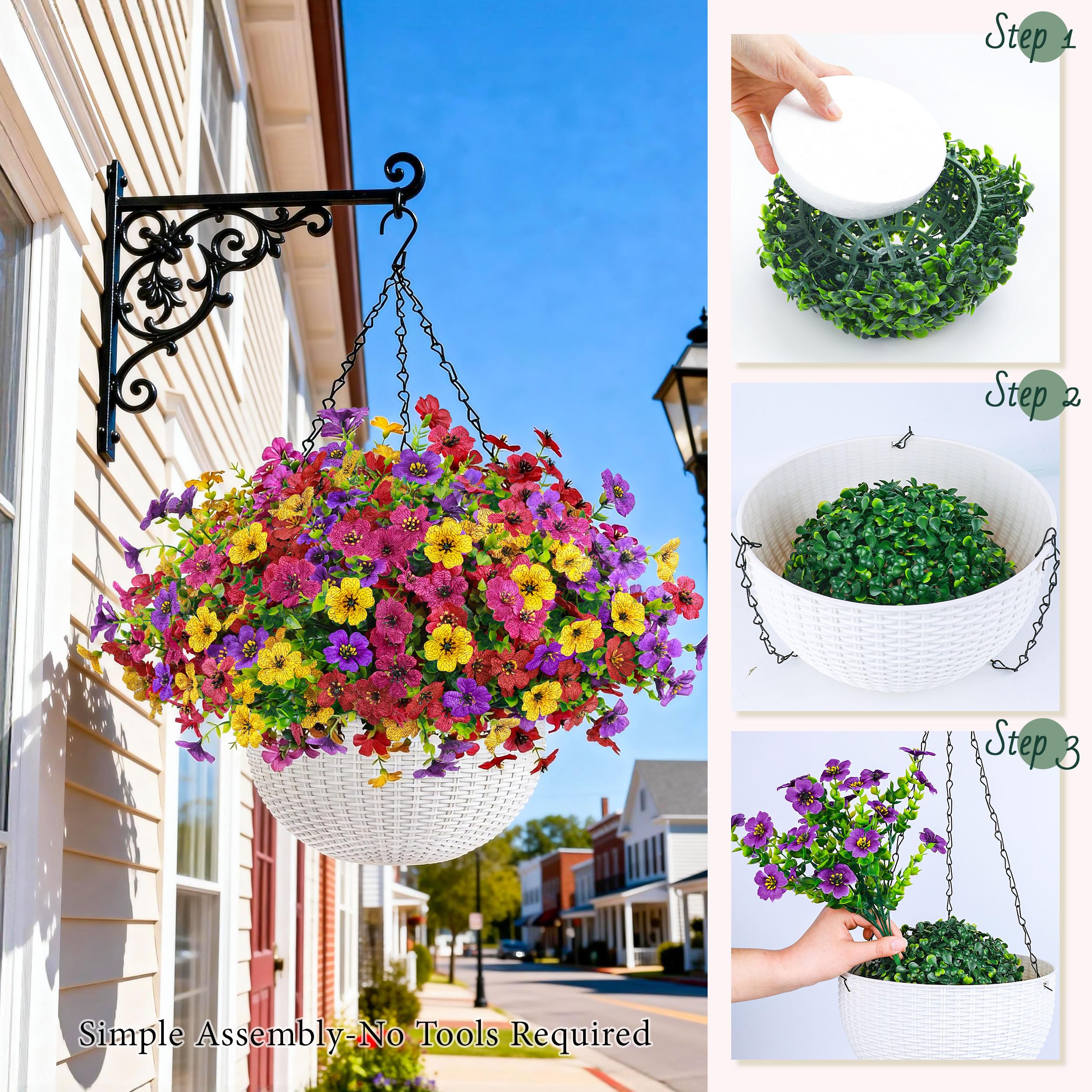 Der Rose UV-resistant hanging flowers endure weather without fading.