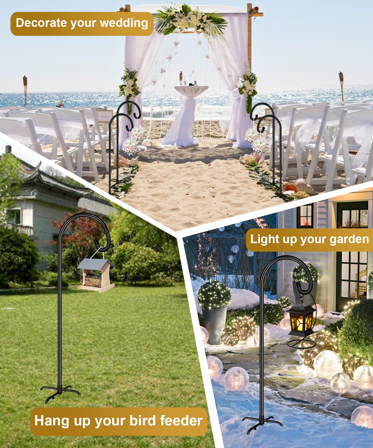 Derkniel outdoor garden stake organizes lights, pots, and ornaments.