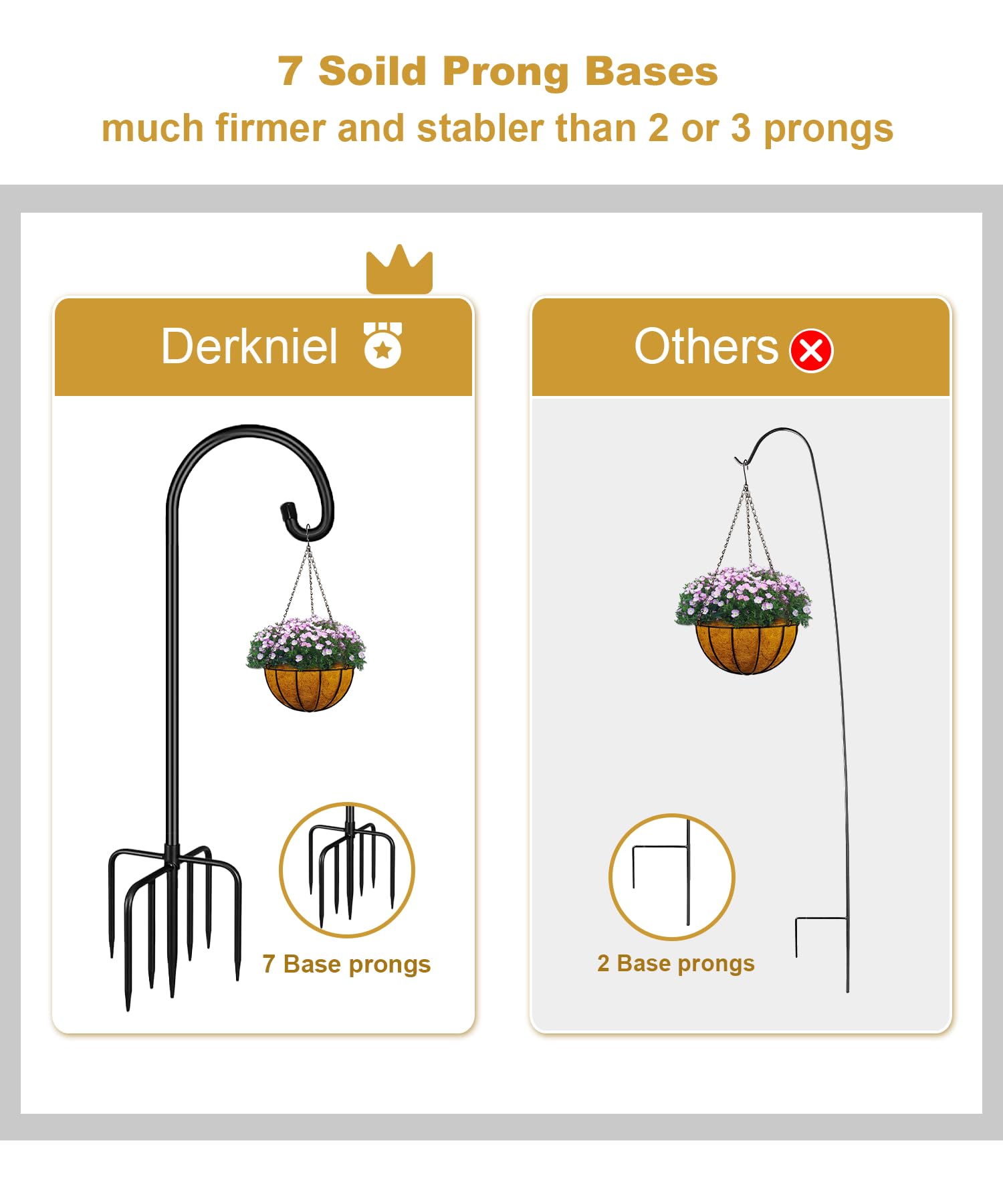 Derkniel five-prong base keeps the hook stable and upright.