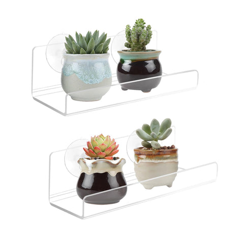 Derlyniupi 6in clear acrylic window shelf displaying plants on a sunny window