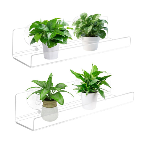 Derlyniupi window shelf 9inch two-pack mounted on glass, ideal for compact plant display.