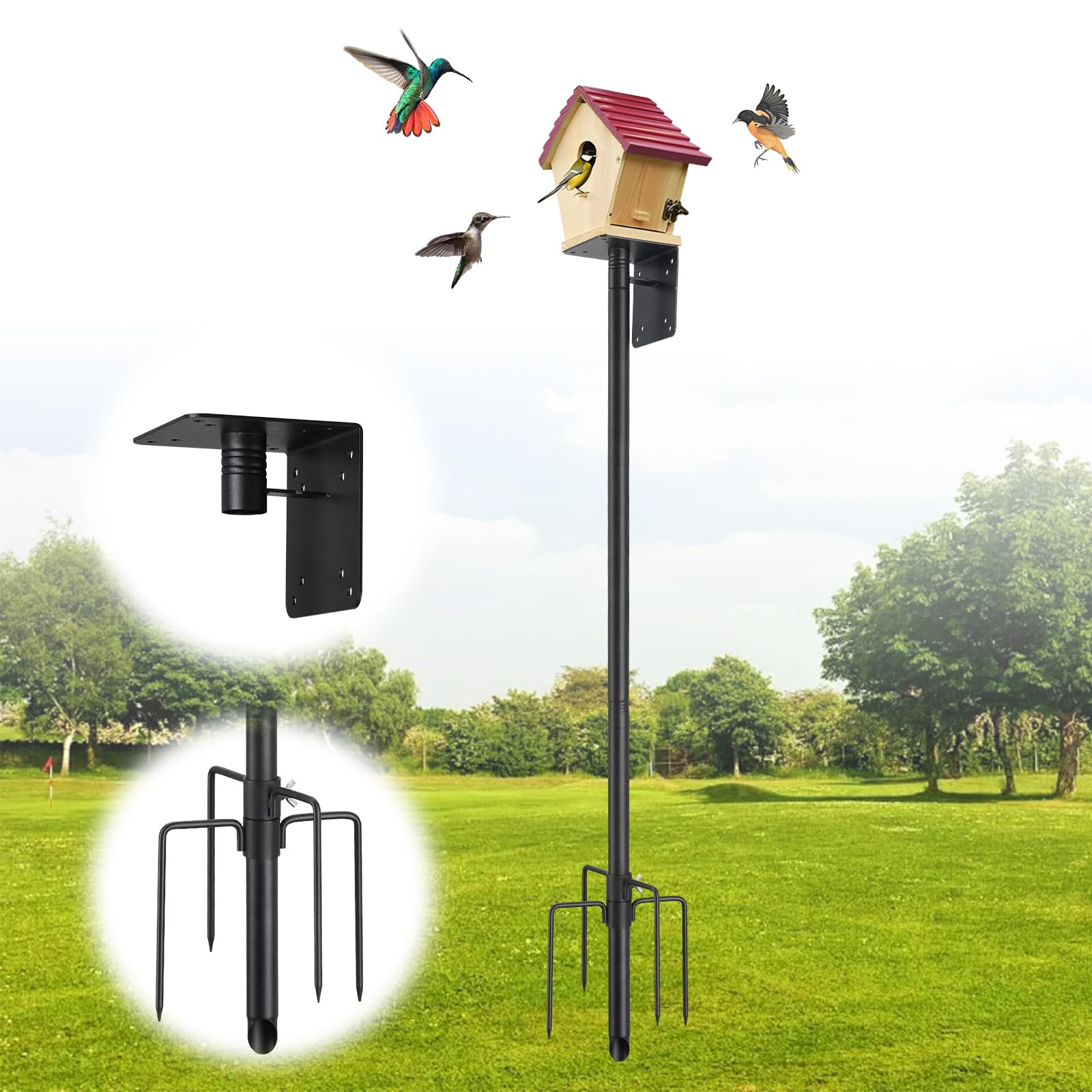 DEROFIT bird house pole, 102-inch height, ideal for elevated outdoor feeding.