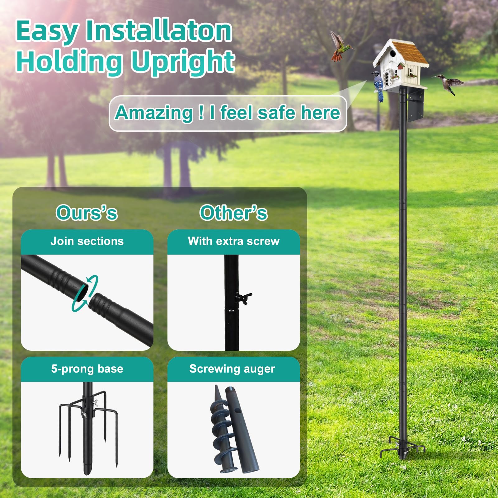 102-inch height-adjustable pole with splices for flexible setup and maintenance.