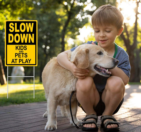 DEROLT slow down sign catches drivers attention in yard areas during daytime