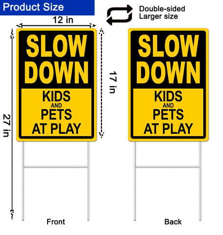 DEROLT slow down sign back view readable from traffic approaching from either side