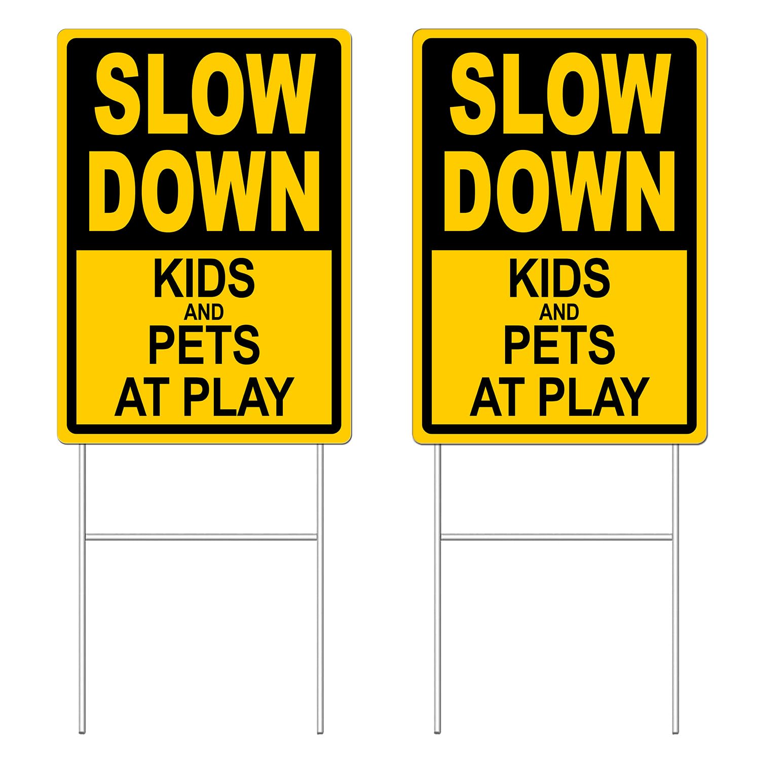 DEROLT slow down sign front view with high-visibility yellow for pedestrians and drivers