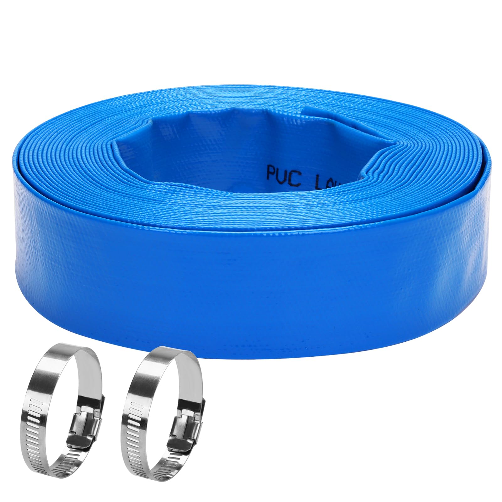DERPIPE lay-flat pool backwash hose 50 ft with clamps for quick water drainage