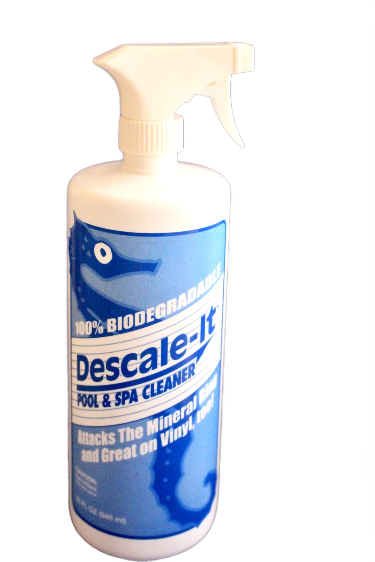 Descale-It pool and spa cleaner bottle front for a fast-acting shine