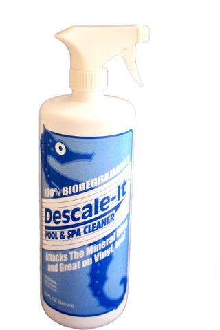 Descale-It pool and spa cleaner bottle front for a fast-acting shine