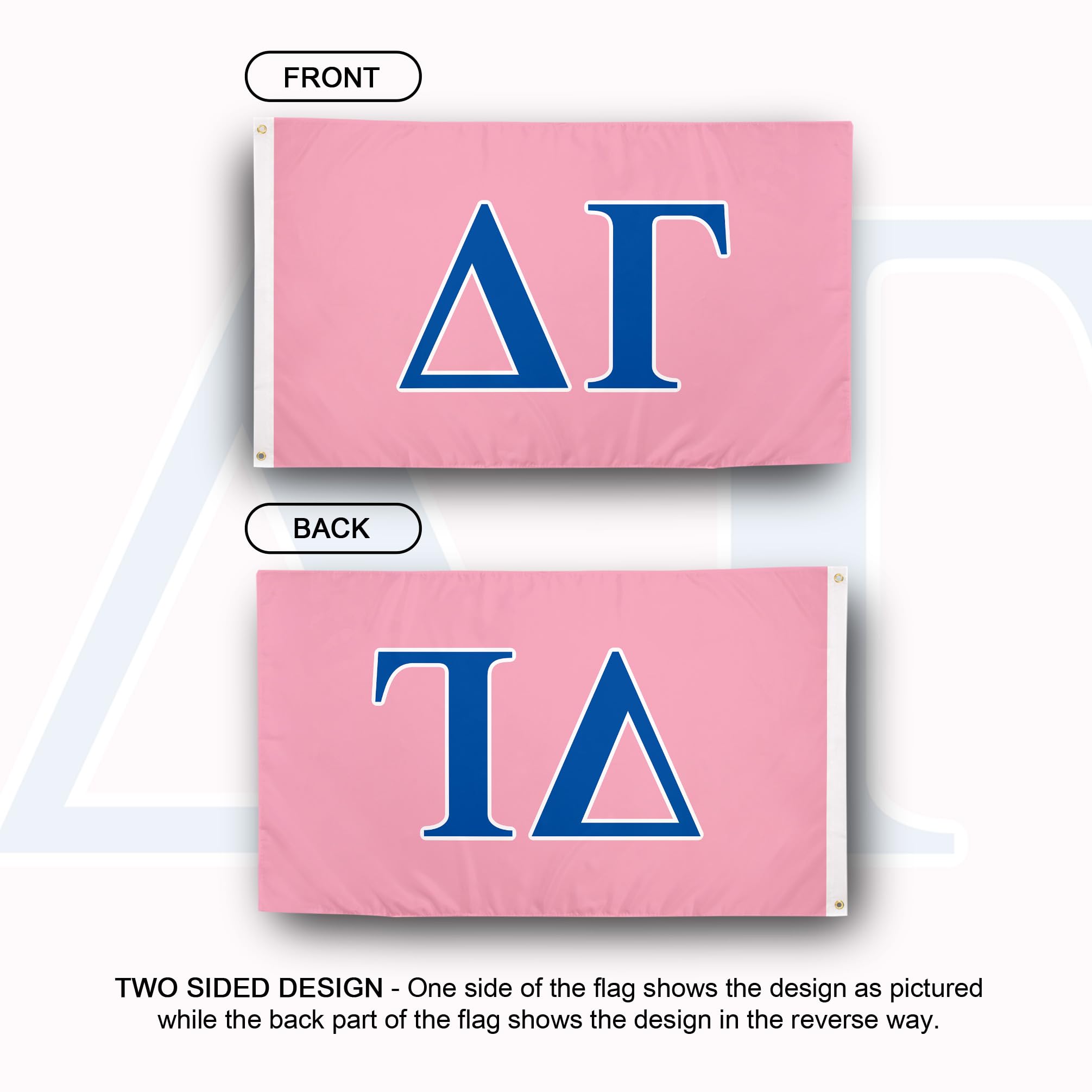 Desert Cactus Delta Gamma flag pink back view shows two-sided versatility.