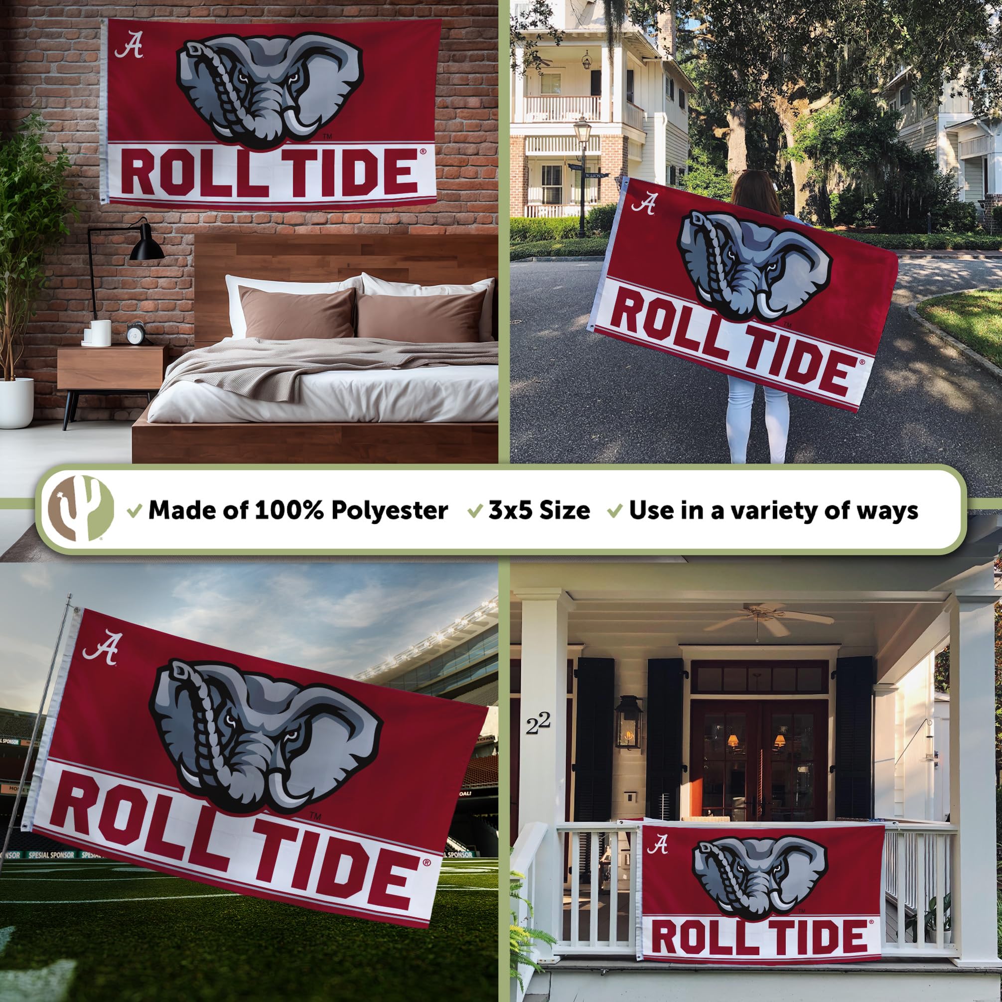 Desert Cactus flag reinforced canvas header improves outdoor durability.