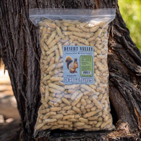 Desert Valley Supply peanuts in shell close-up texture, natural earthy tones.
