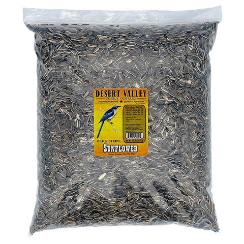 Desert Valley Striped Sunflower Seed bag with fresh, oil-rich kernels for backyard birds.