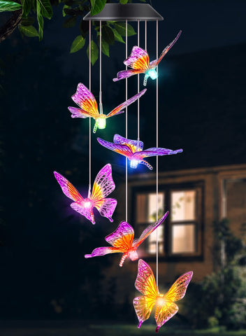 DesGully Butterfly Wind Chime color changing lights brighten outdoor evenings