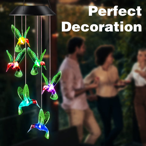 DesGully colorful LED wind chime shines at night for magical ambiance.