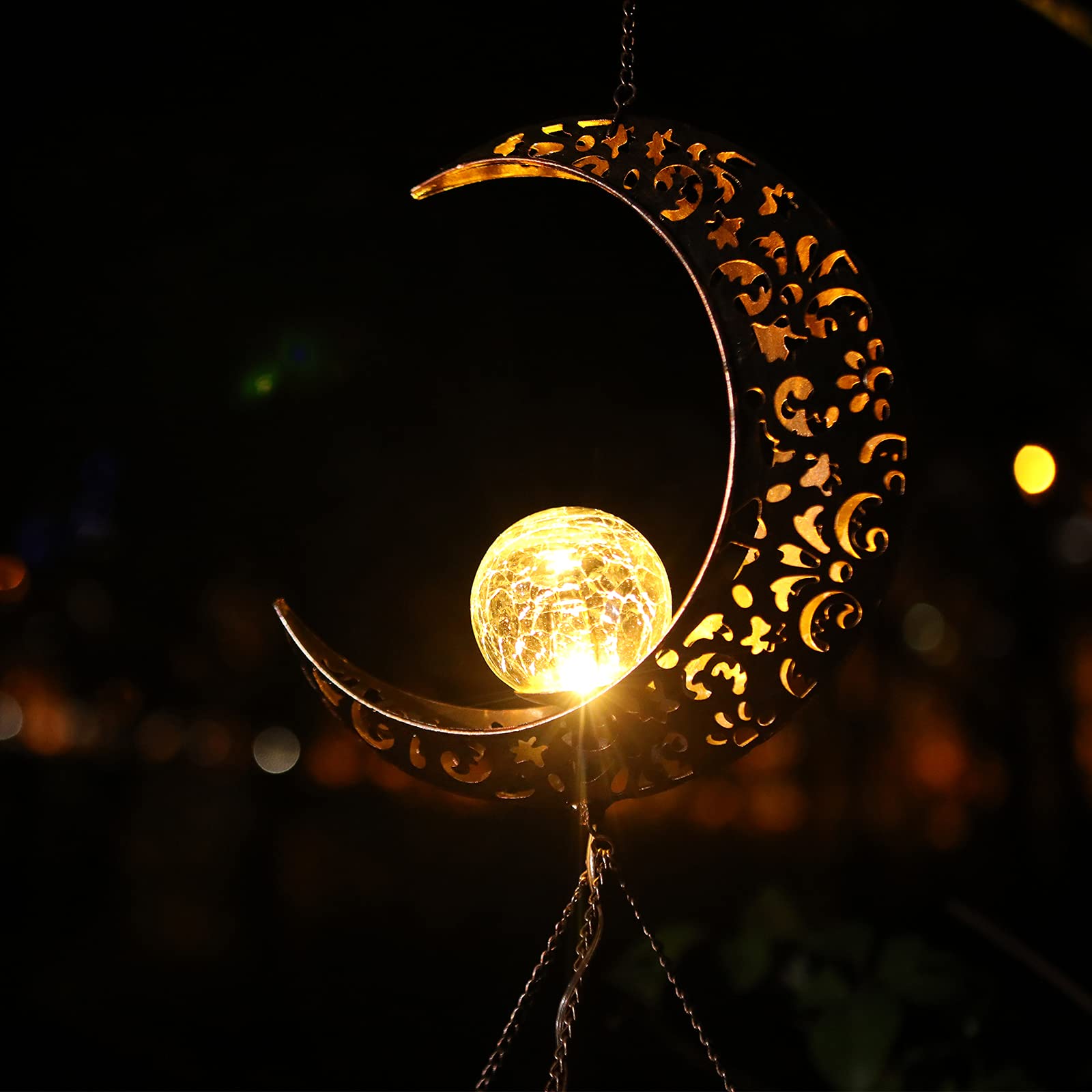 DesGully moon crackle glass ball wind chime glows at night
