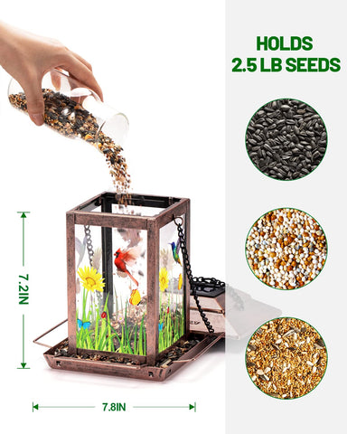 DesGully solar bird feeder acrylic center detail adds visual appeal.