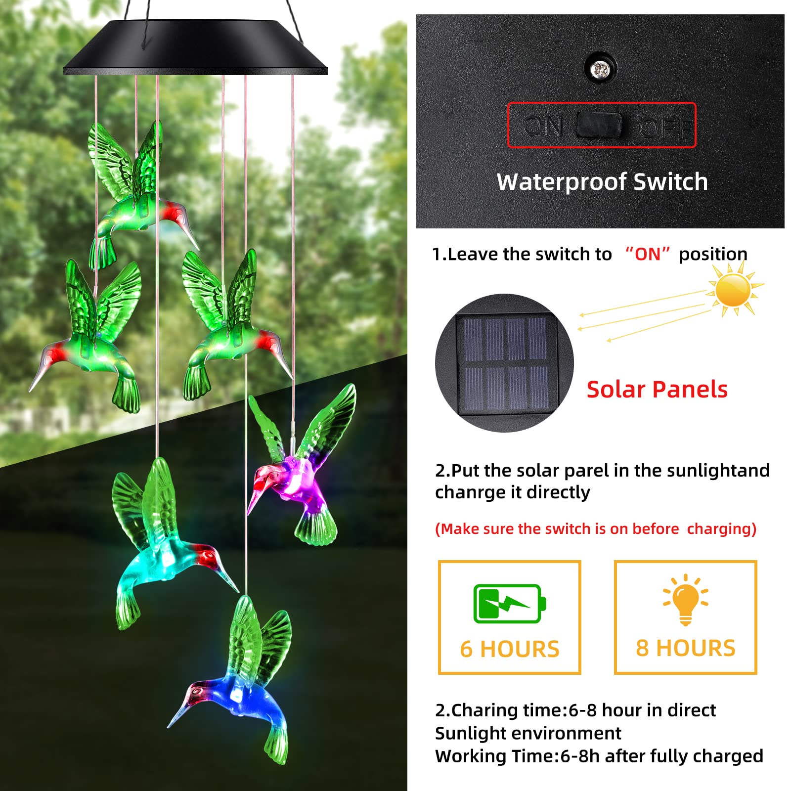 DesGully solar energy-saving wind chime powered by daytime sun.