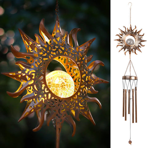 DesGully solar wind chimes glow with crackle glass LED for cozy outdoor evenings.