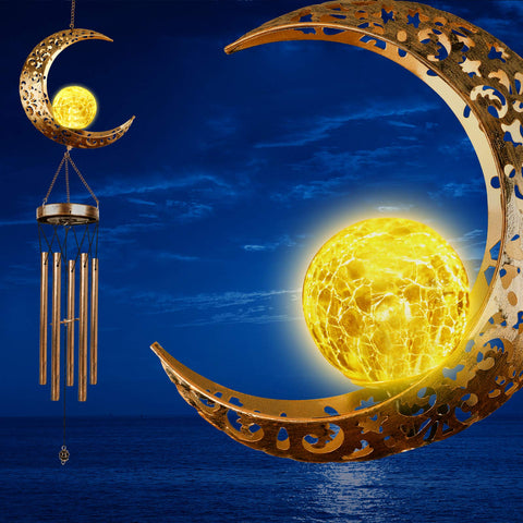 DesGully solar wind chimes outdoor glow crackle glass adds ambient nights