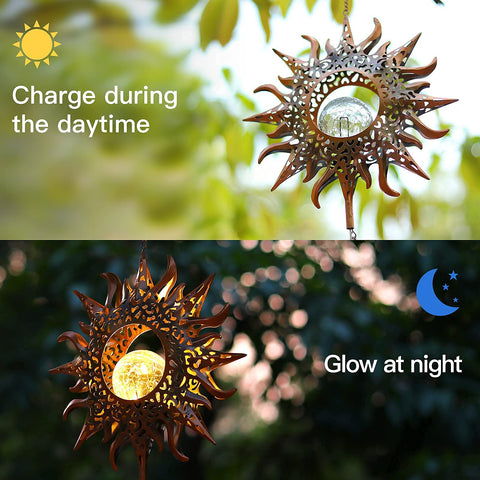 DesGully sun wind chime features hollow design for even glow outdoors.