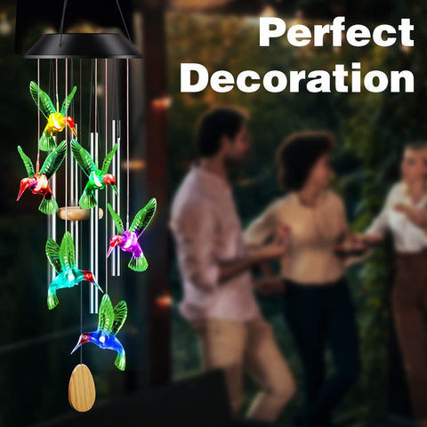 DesGully wind chimes color-changing solar light enhances nighttime garden ambiance
