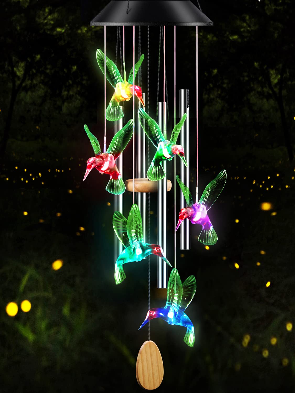 DesGully wind chimes solar hummingbird centerpiece for a tranquil garden at dusk