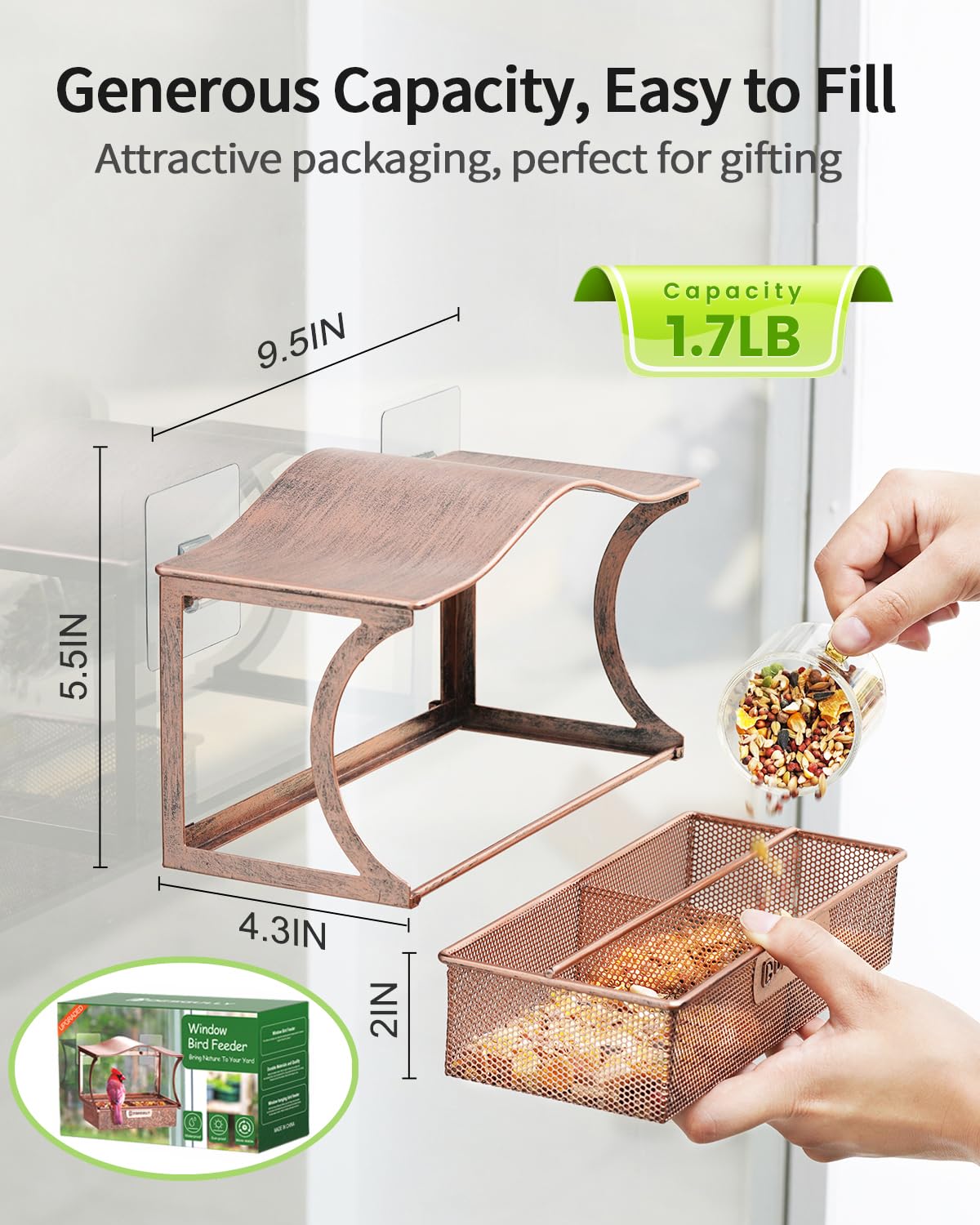 DesGully window feeder in natural color attracts wild birds.