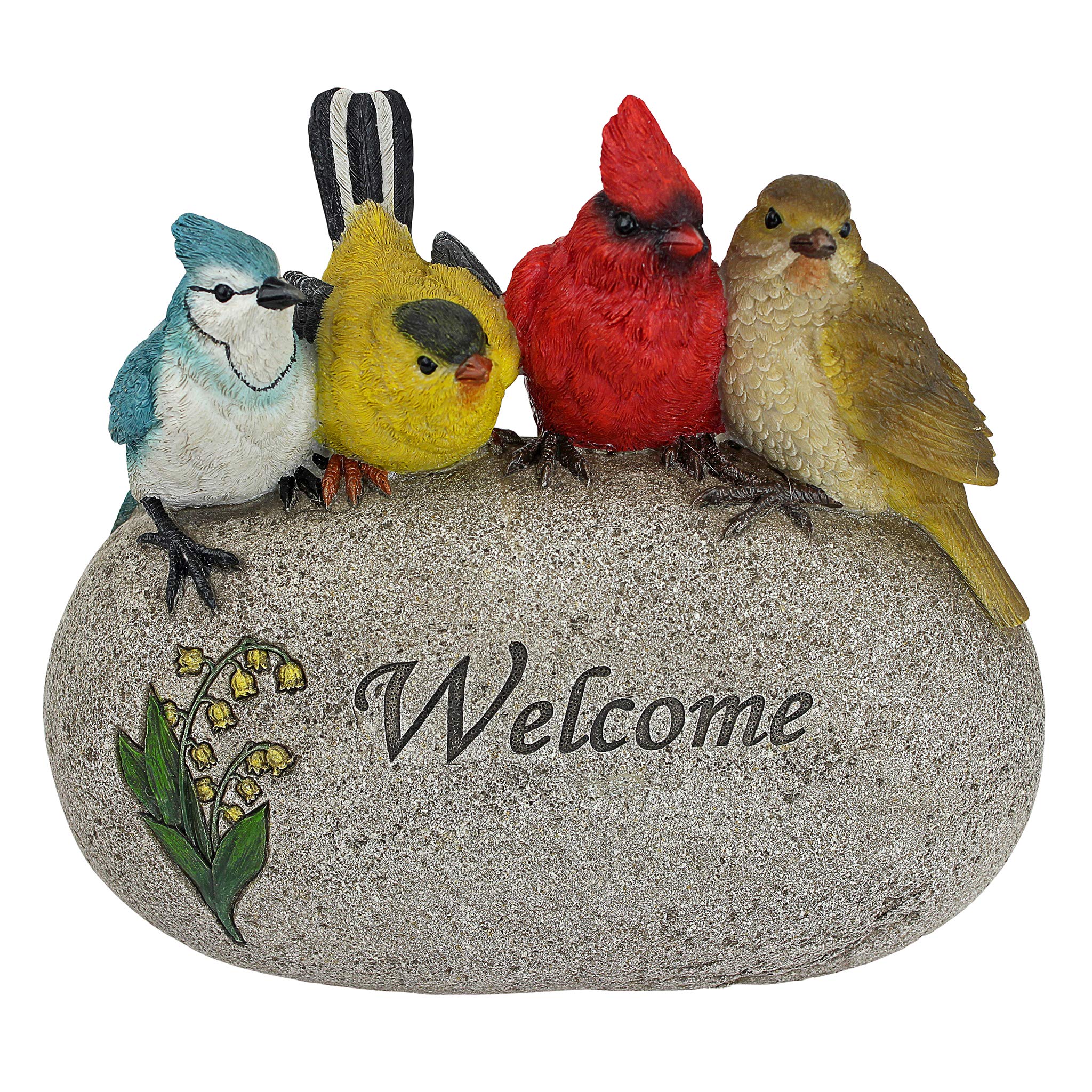 Design Toscano Birdy Welcome stone entryway display welcomes guests with color.