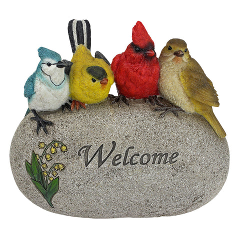 Design Toscano Birdy Welcome stone entryway display welcomes guests with color.