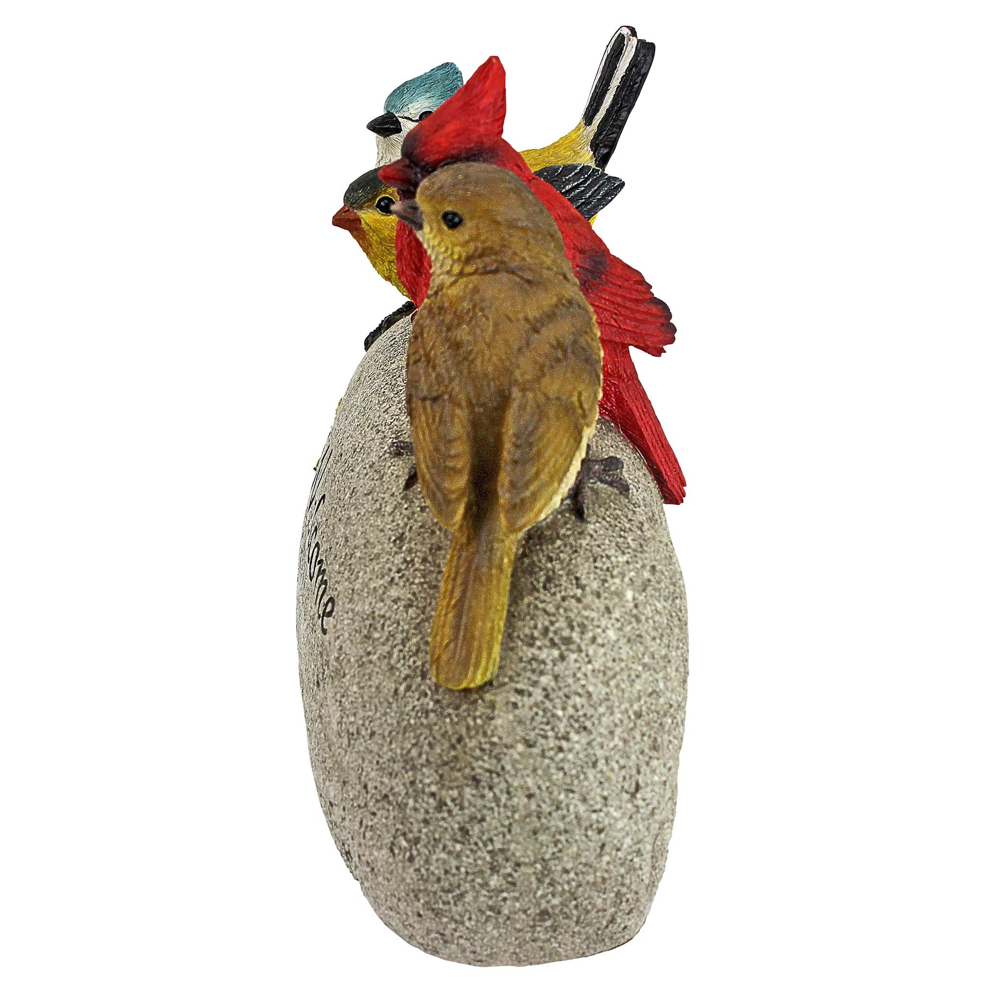 Design Toscano Birdy Welcome stone four-bird sculpture adds charm to garden.