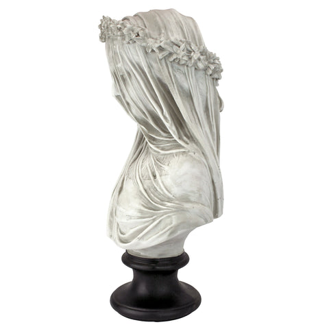 Black museum base by Design Toscano supporting the veiled maiden bust.
