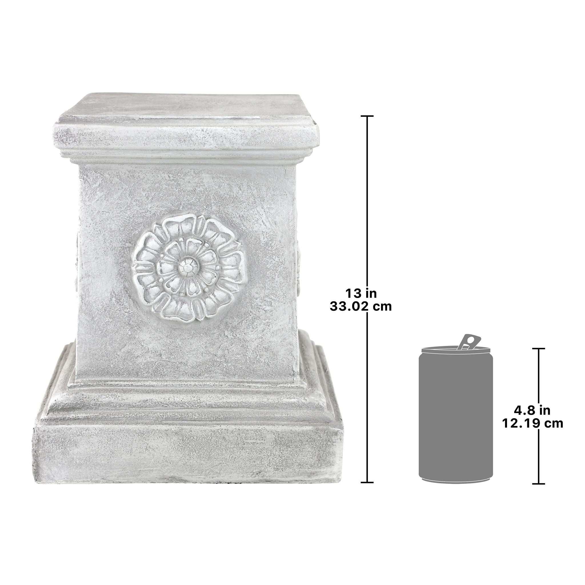 Design Toscano crushed-stone resin plinth provides sturdy support for statues