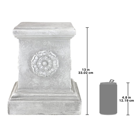 Design Toscano crushed-stone resin plinth provides sturdy support for statues