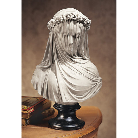 Fourteen-inch height profile of the Design Toscano bust on a pedestal.