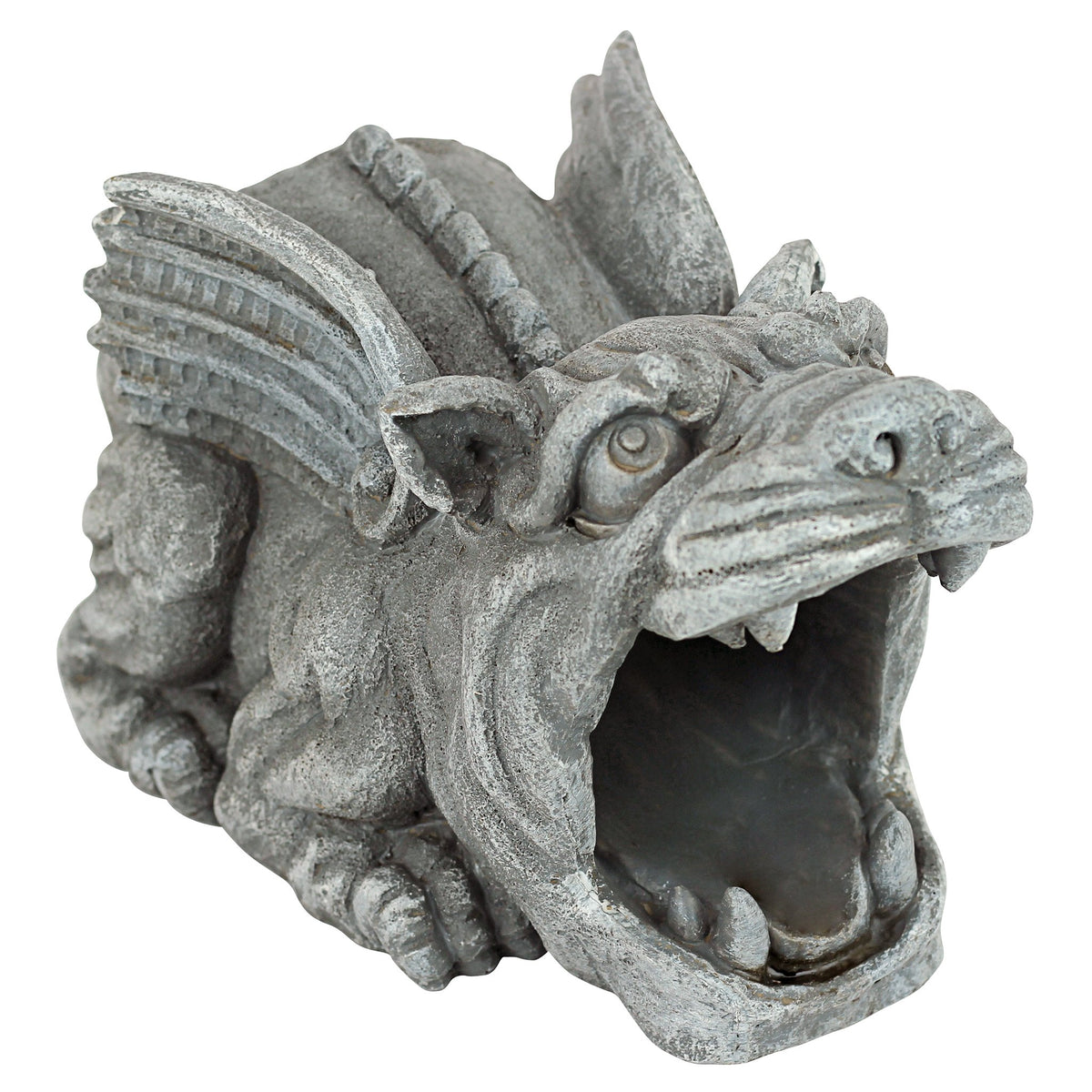 Design Toscano Roland gargoyle downspout extension channels rain away from the foundation.
