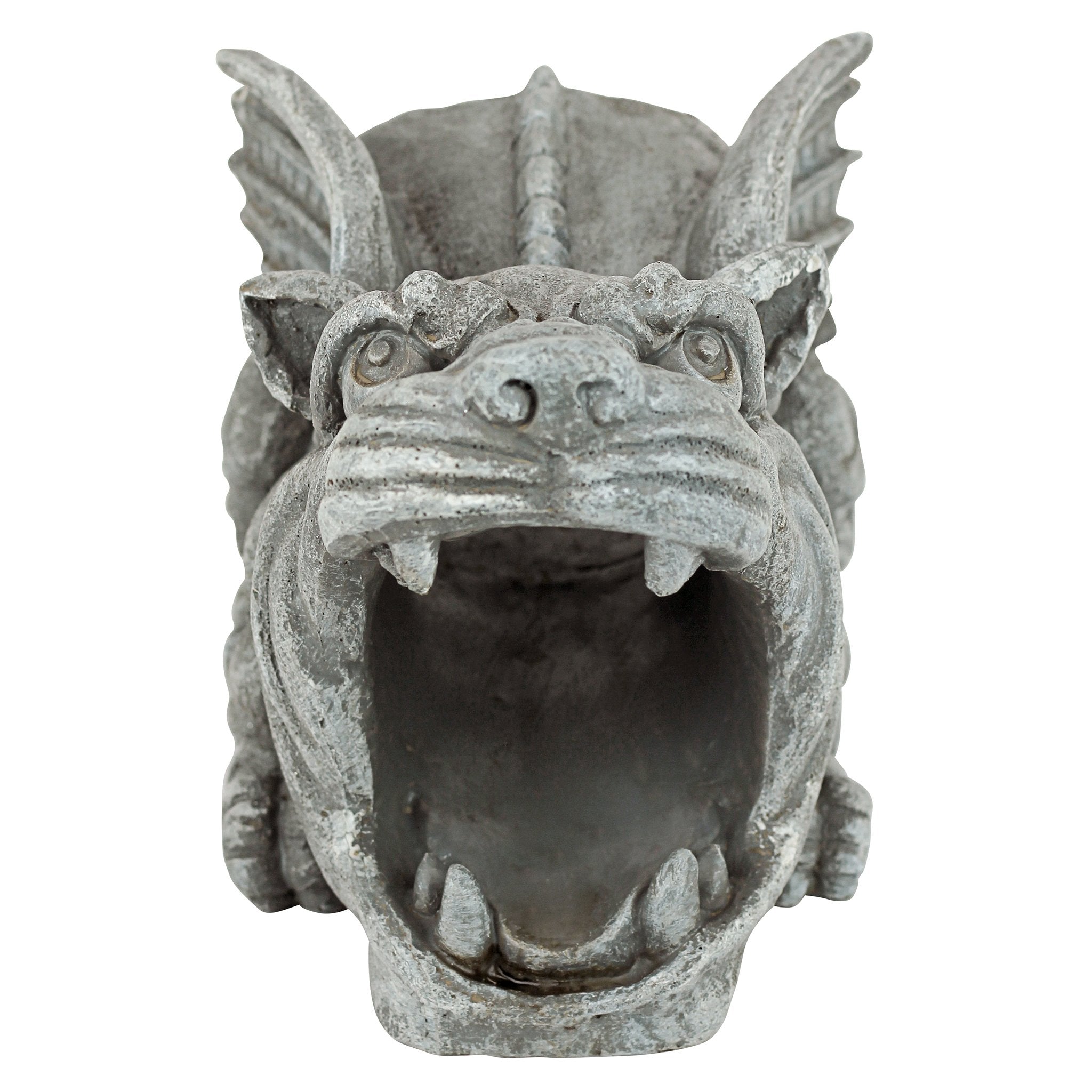 Design Toscano Roland gargoyle garden statue doubles as a rain-blocking feature.