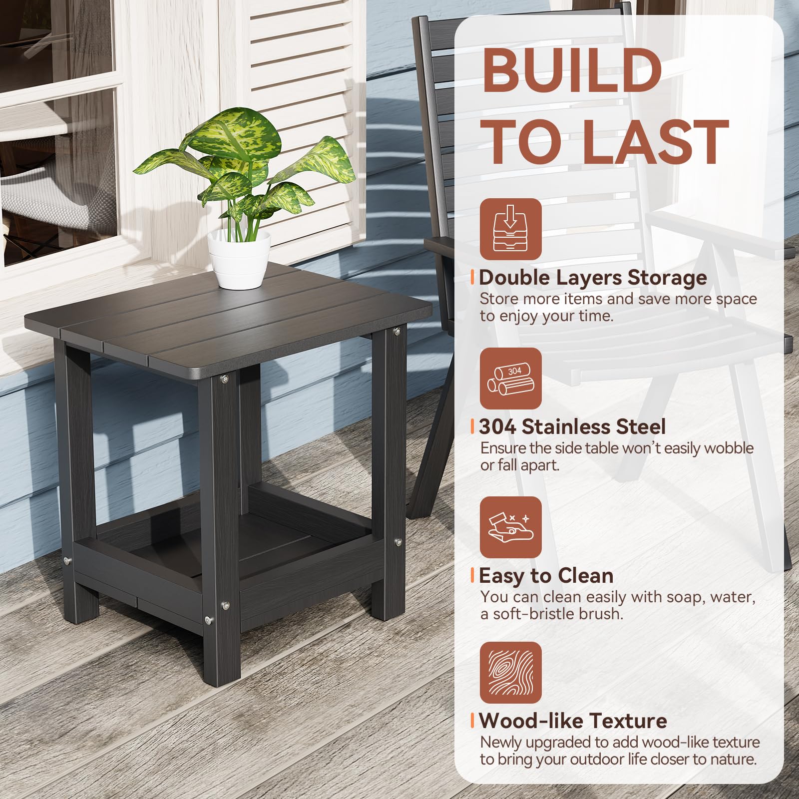 Designora by JDC Adirondack side table weather-resistant material withstands sun and rain