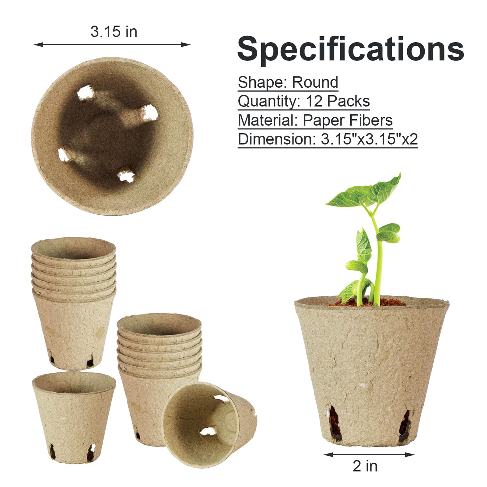 DESKEMAI peat pots with drainage holes close-up for proper watering