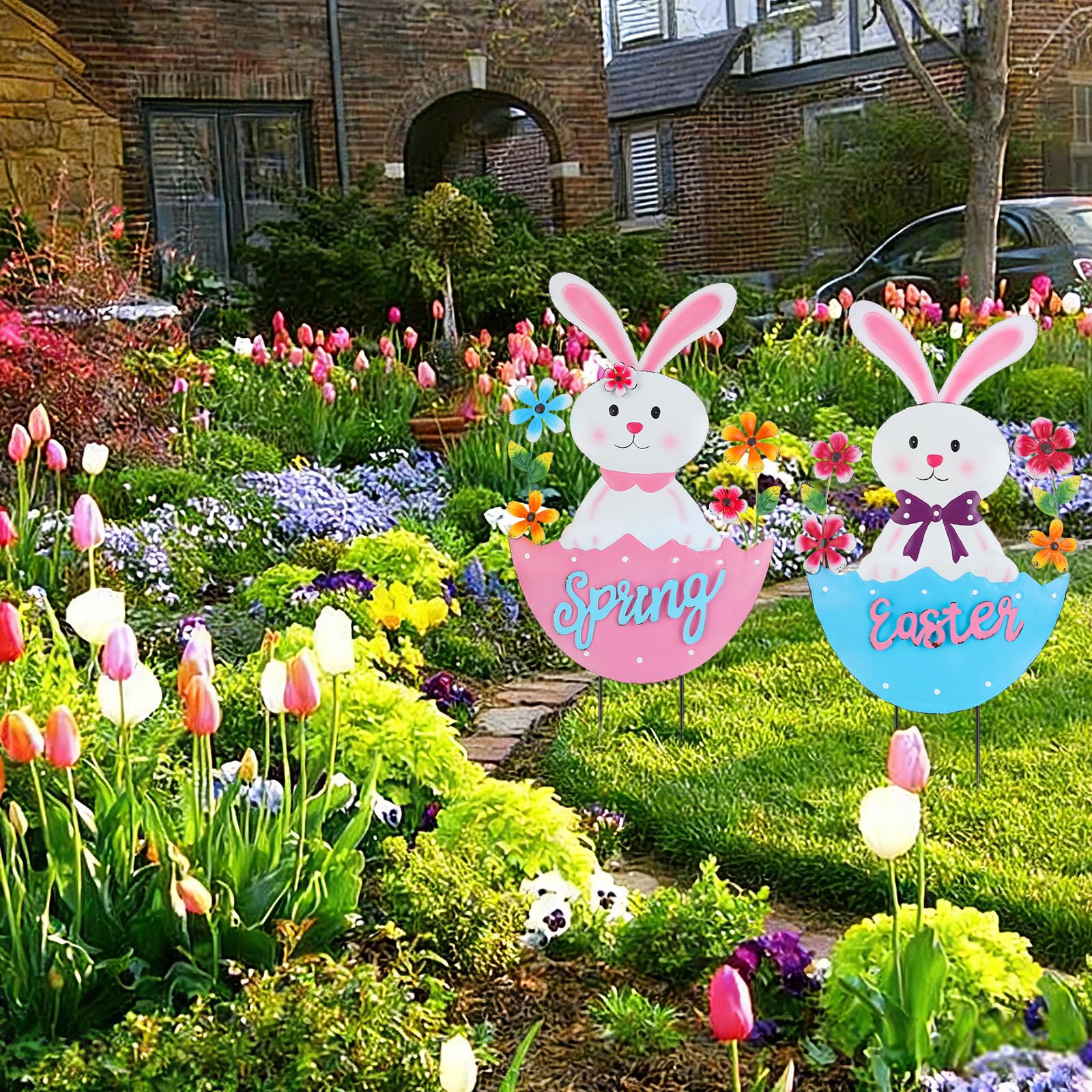 DETENE 2-pack outdoor Easter decor ideal for garden pathways and porches.
