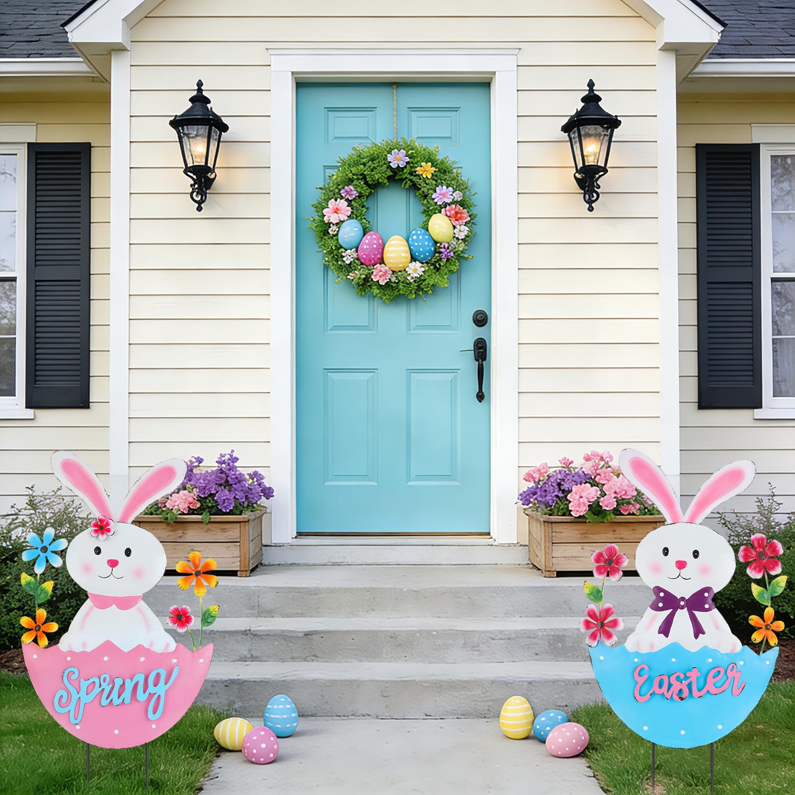 DETENE metal Easter bunny stake with reinforced tip stays upright in light wind.