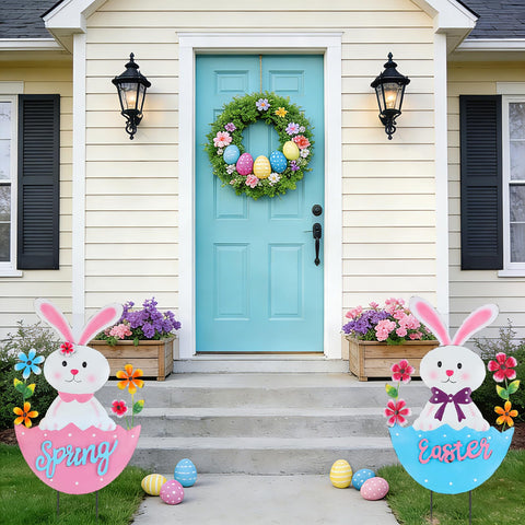 DETENE metal Easter bunny stake with reinforced tip stays upright in light wind.