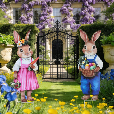 DETENE metal stake set keeps bunny signs upright in breezy outdoor spaces.