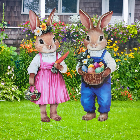 DETENE watercolor bunny yard sign with durable stakes for long-lasting outdoor display.
