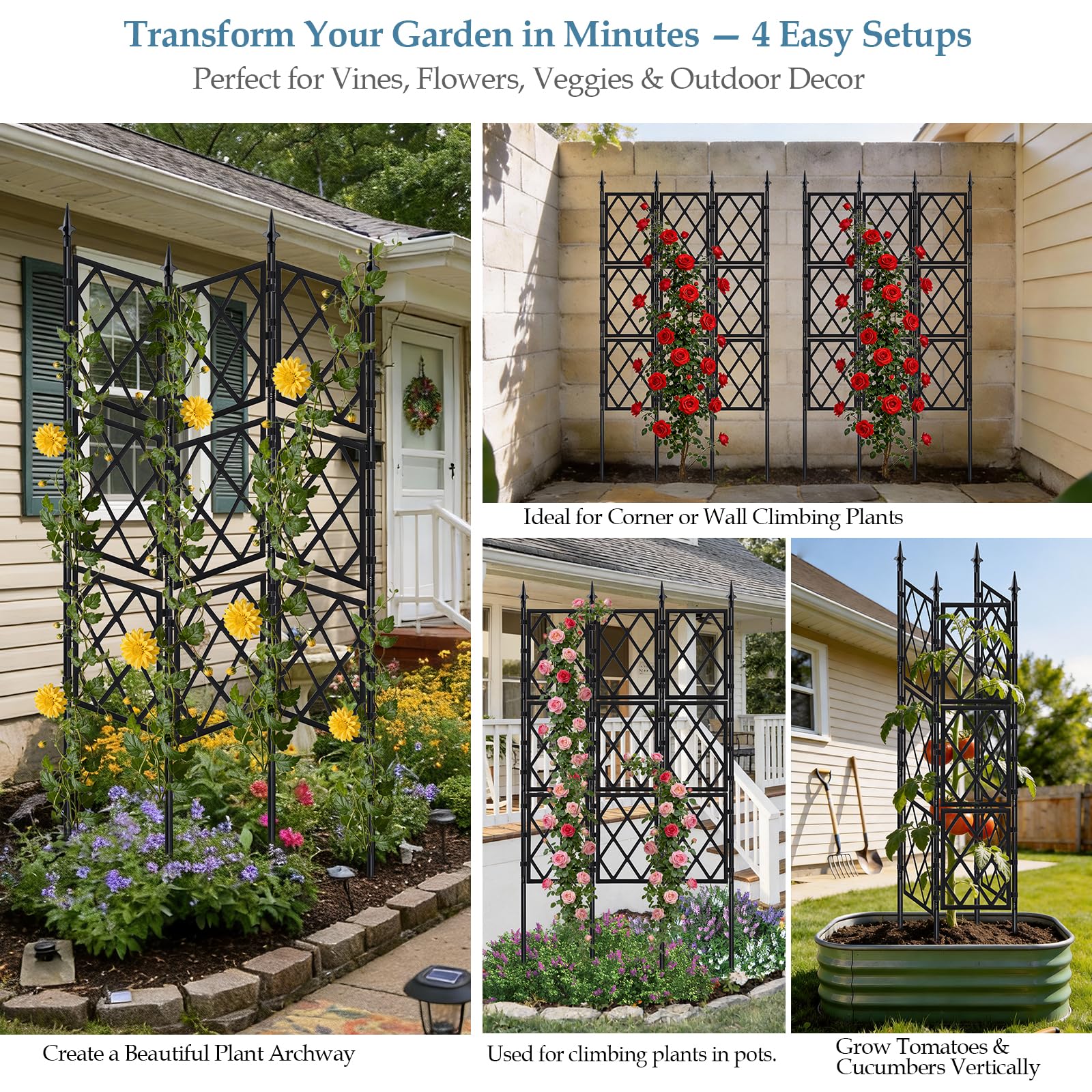 DEVISEFUN freestanding trellis grid offers indoor or outdoor plant support options.