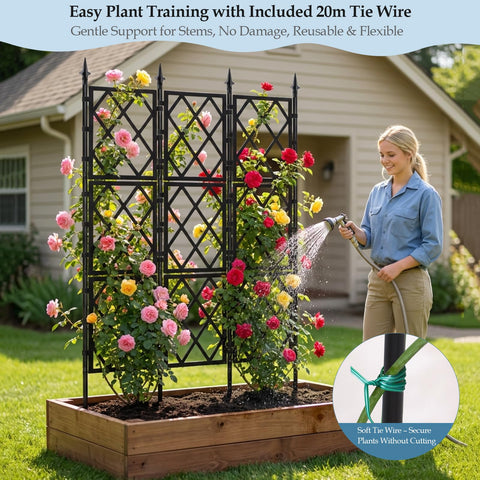 DEVISEFUN heavy-vine support trellis stands up to vigorous climbers and sprawling vegetables.