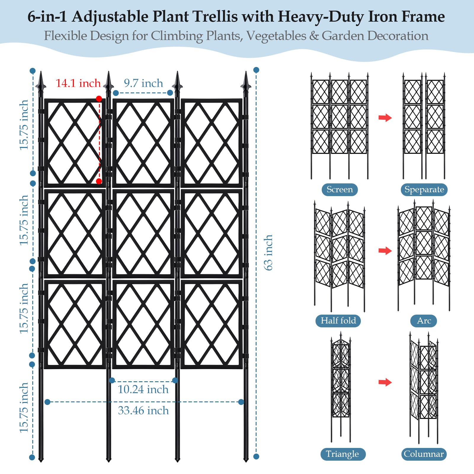 DEVISEFUN wall-mounted trellis provides space-saving plant support for ivy and vegetables.