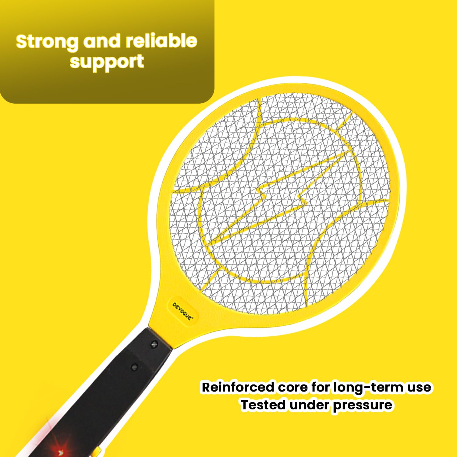DEVOGUE fly swatter with non-slip grip for precise targeting.